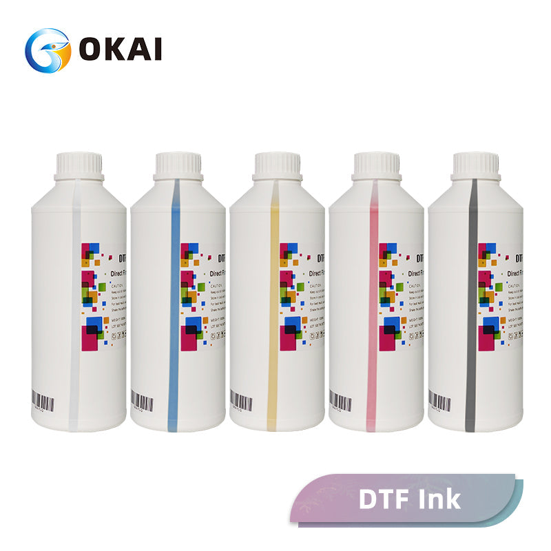 DTF ink one liter bottles in white cyan yellow magenta and black
